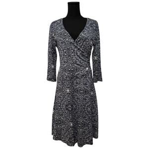 NEW Garnet Hill Brianna Surplice Knit Dress 3/4 Sleeves Faux Wrap Stretch Medium